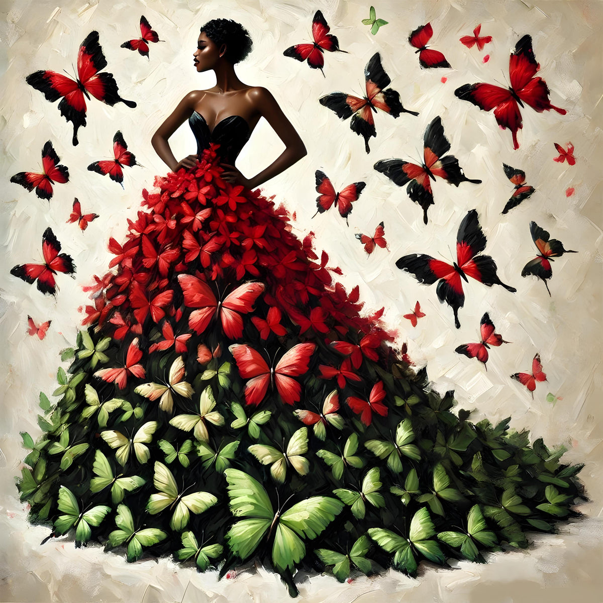 Juneteenth Art Print: Black Woman Butterfly Gown - Afro Couture (Digital Download 40X40 inches)