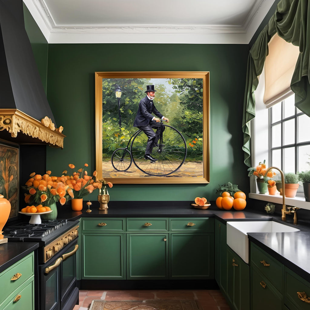 Victorian Penny Farthing Print: Antique Bicycle Rider, Nostalgic Wall Art (Digital Download 4096x4096px)