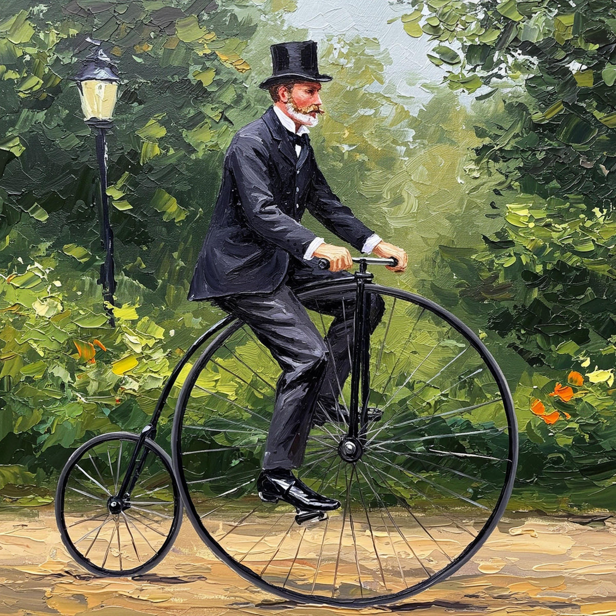 Victorian Penny Farthing Print: Antique Bicycle Rider, Nostalgic Wall Art (Digital Download 4096x4096px)