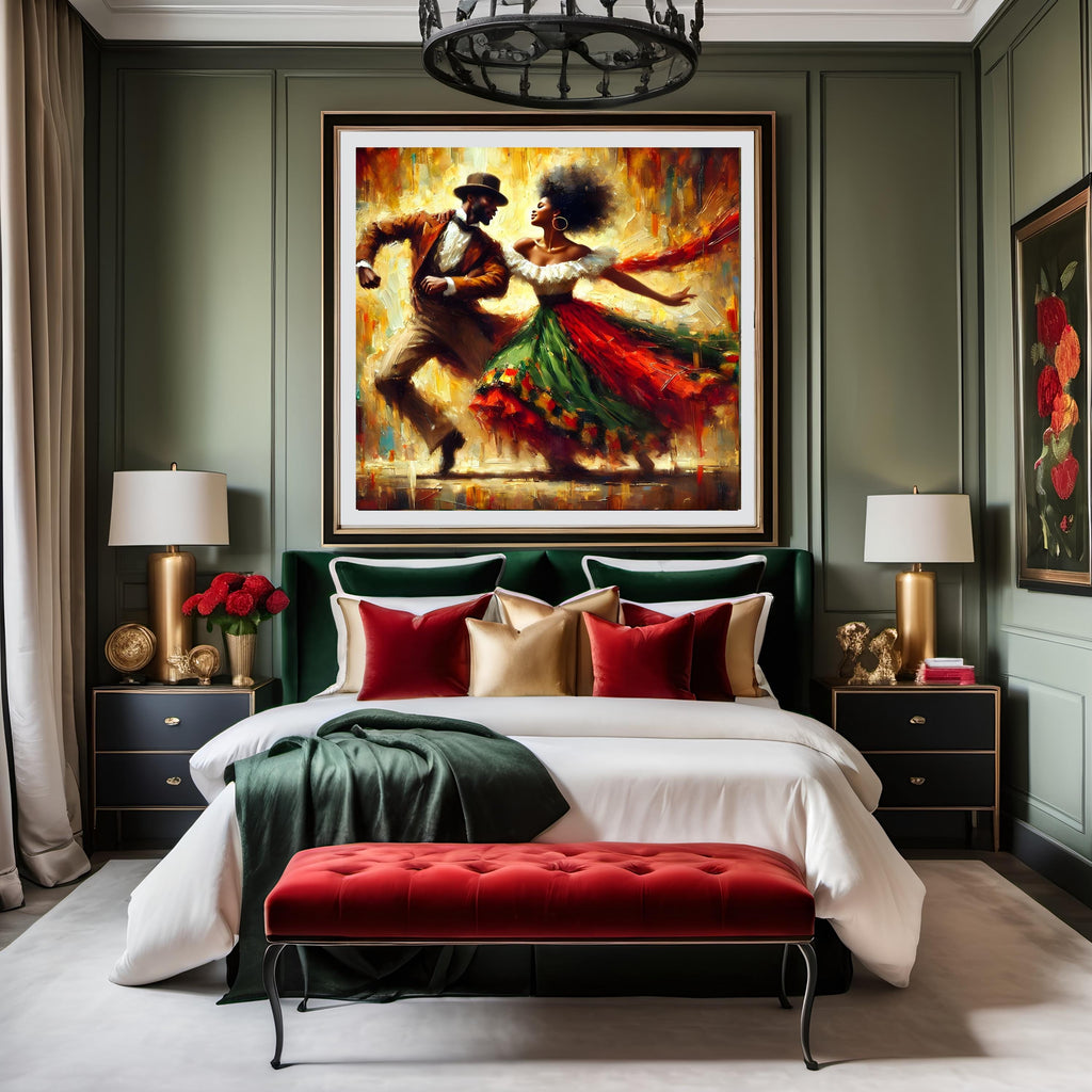 Juneteenth Dancers Art Print: African American Couple, Red Green Black (Digital Download)