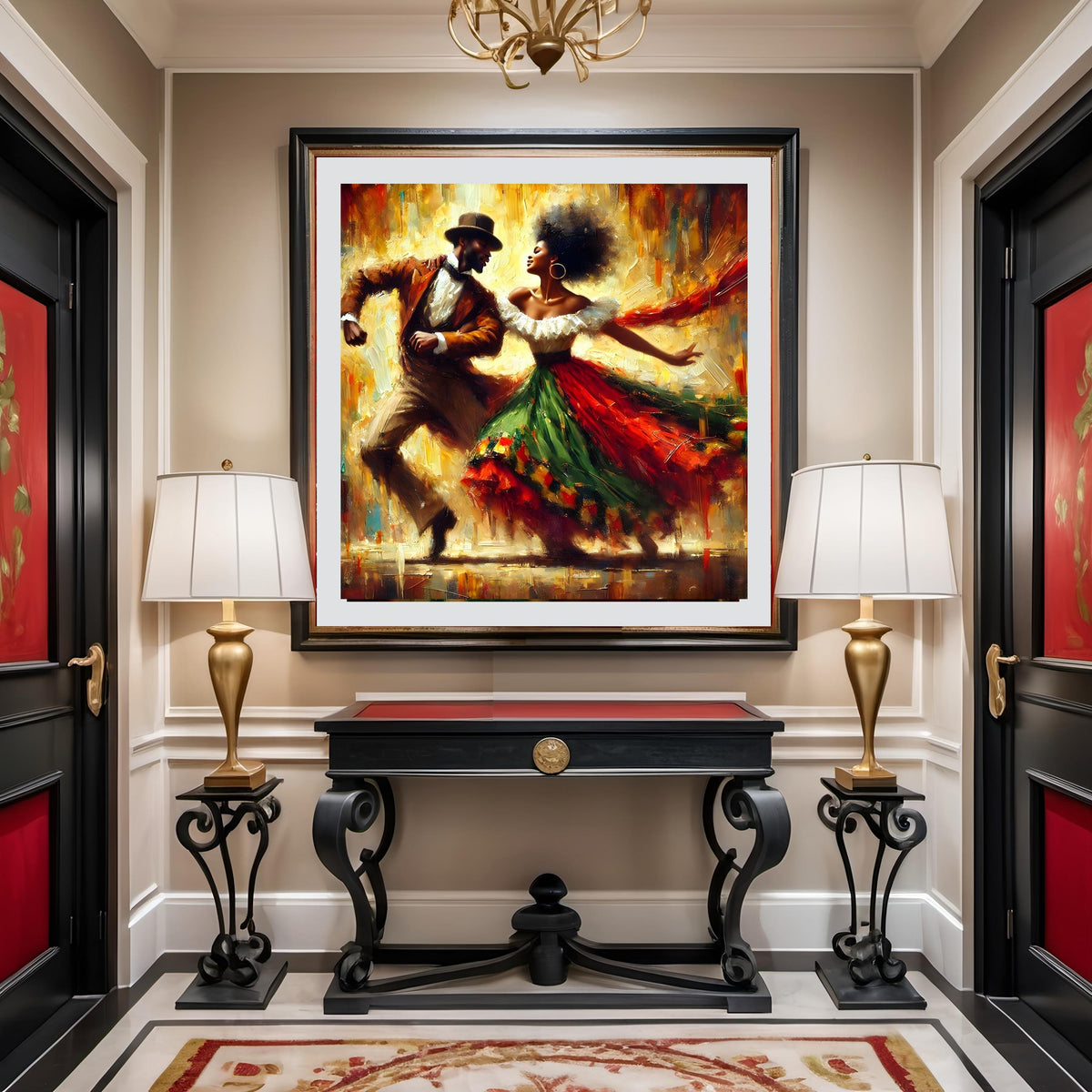 Juneteenth Dancers Art Print: African American Couple, Red Green Black (Digital Download)