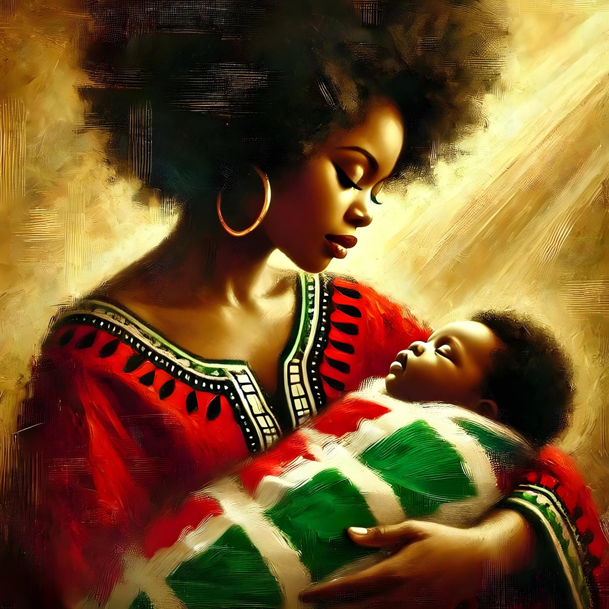 Black Mother and Child Art Print: African Heritage Juneteenth Decor (Digital Download)