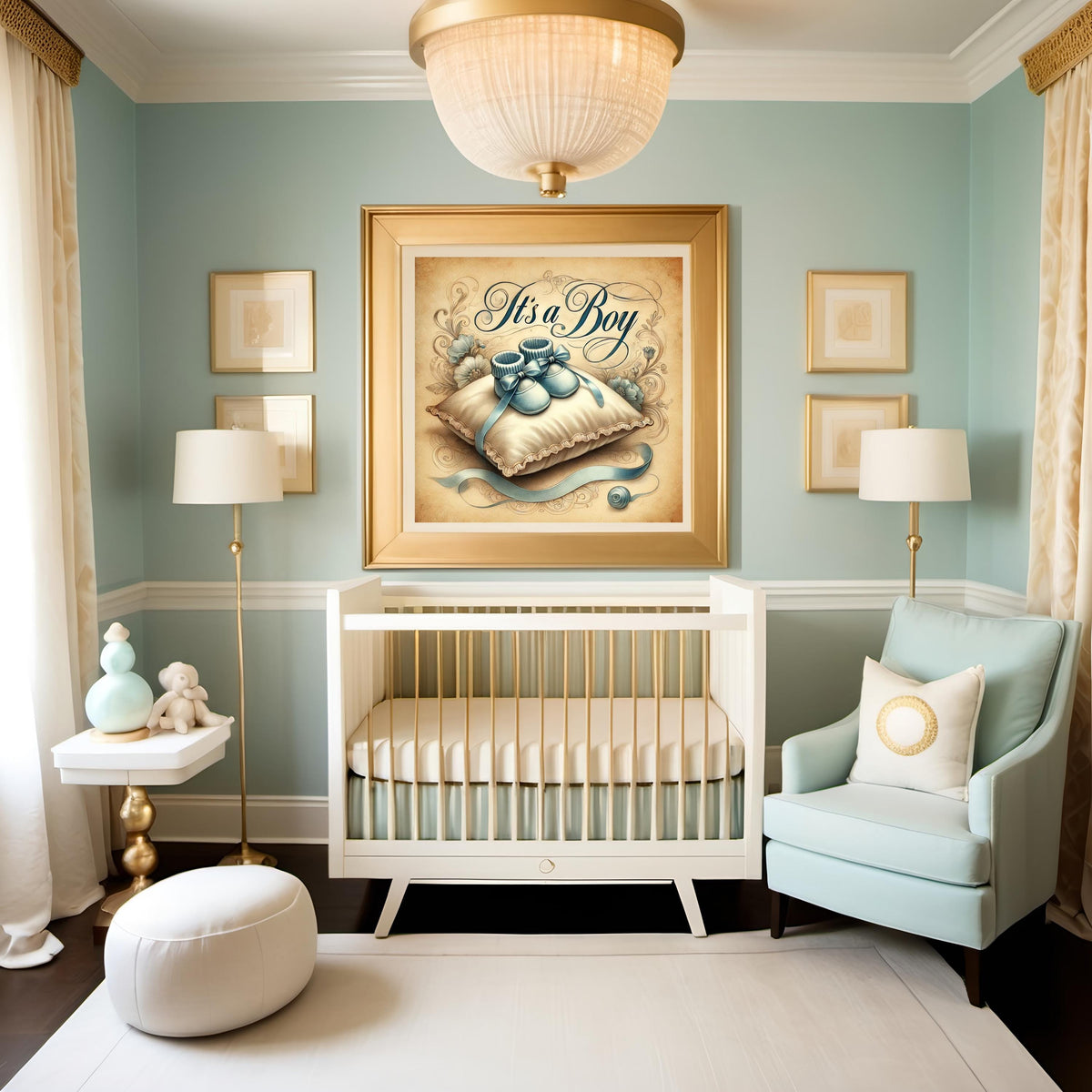 Vintage It's A Boy Print: Blue Booties, Victorian Baby Shower Decor (Digital Download)