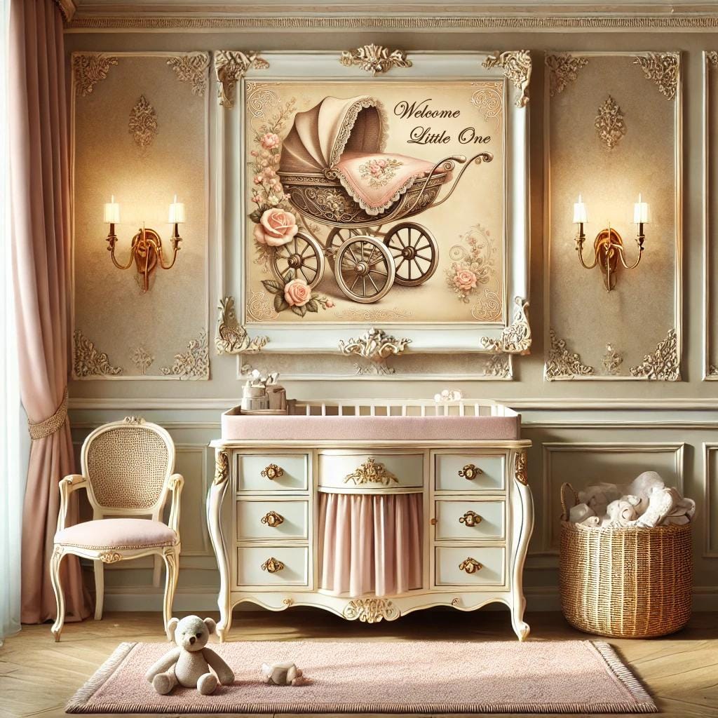 Vintage Baby Pram Print: Pink Antique Carriage Nursery Decor (Digital Download)