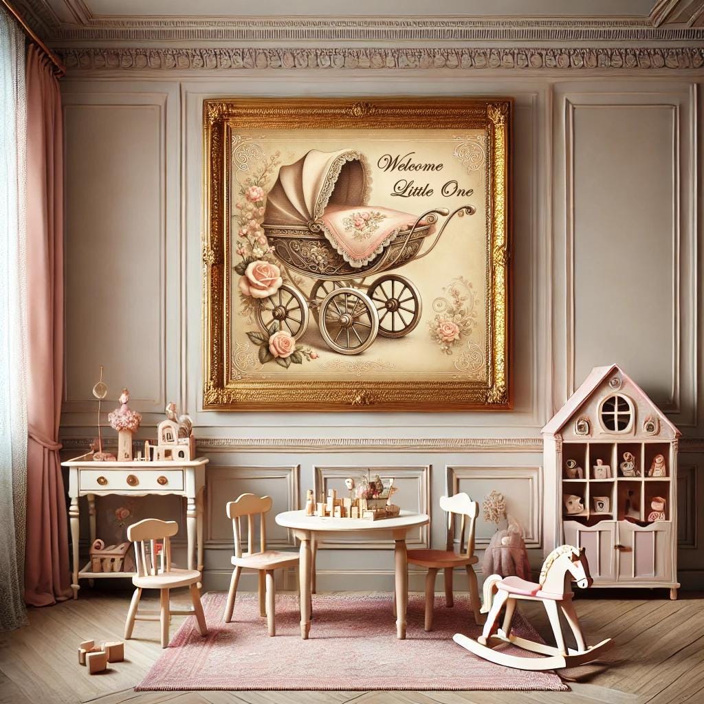 Vintage Baby Pram Print: Pink Antique Carriage Nursery Decor (Digital Download)