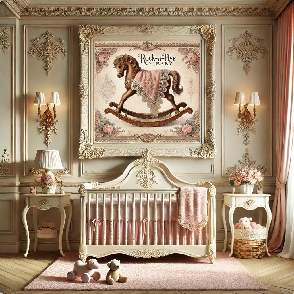 Vintage Rocking Horse Nursery Print: Antique Baby Room Decor (Digital Download