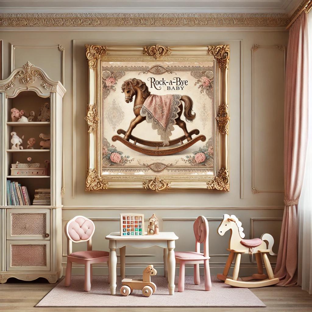 Vintage Rocking Horse Nursery Print: Antique Baby Room Decor (Digital Download