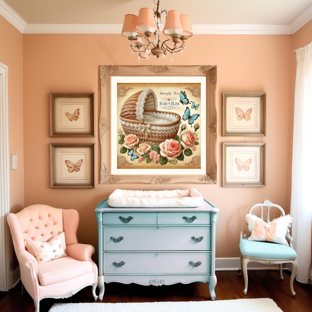 Vintage Butterfly Baby Print: Nursery Bassinet Art (Digital Download)