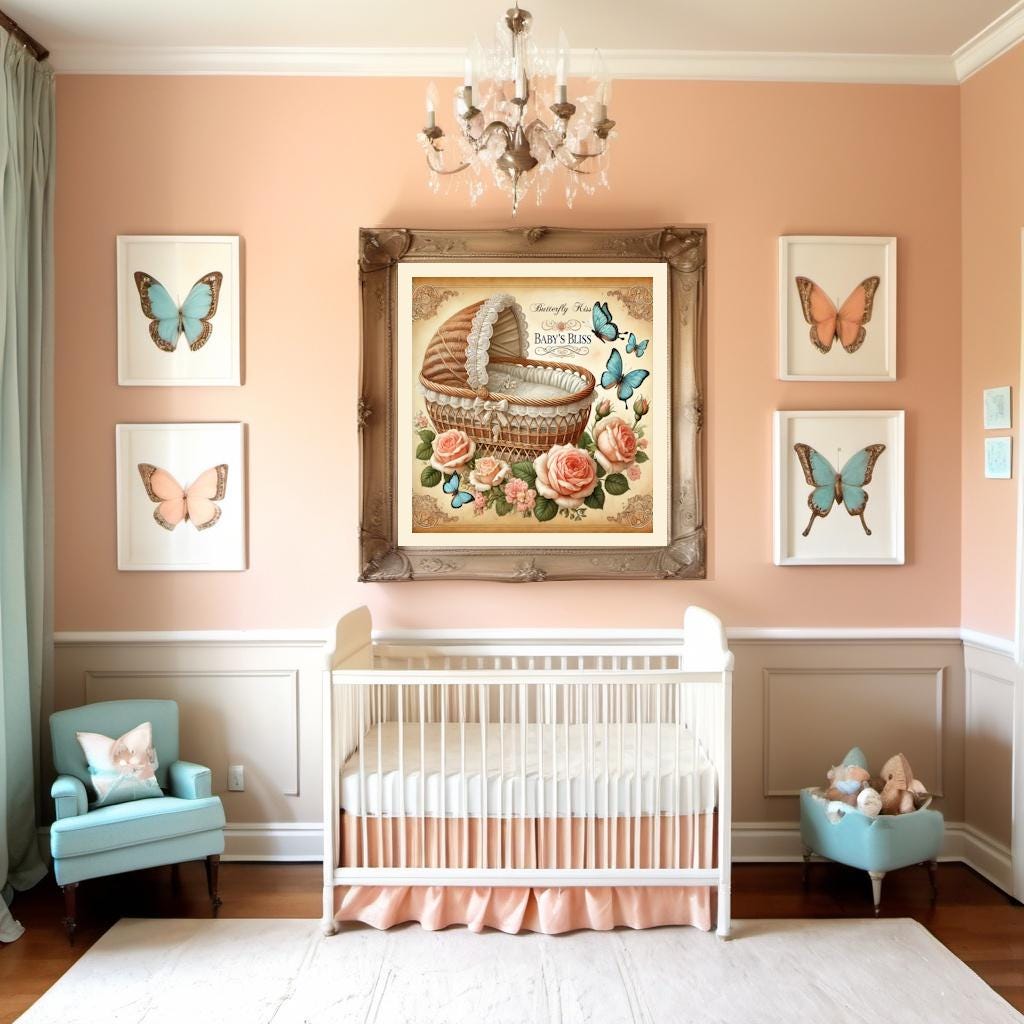 Vintage Butterfly Baby Print: Nursery Bassinet Art (Digital Download)