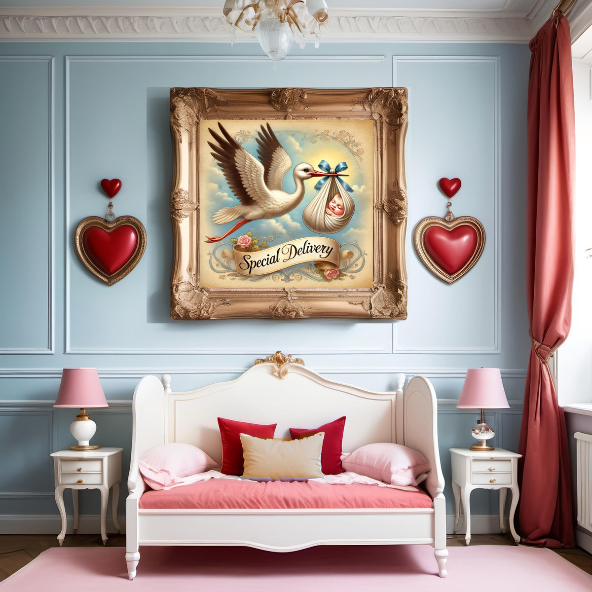 Vintage Stork Baby Print: Victorian Nursery Wall Art (Digital Download)