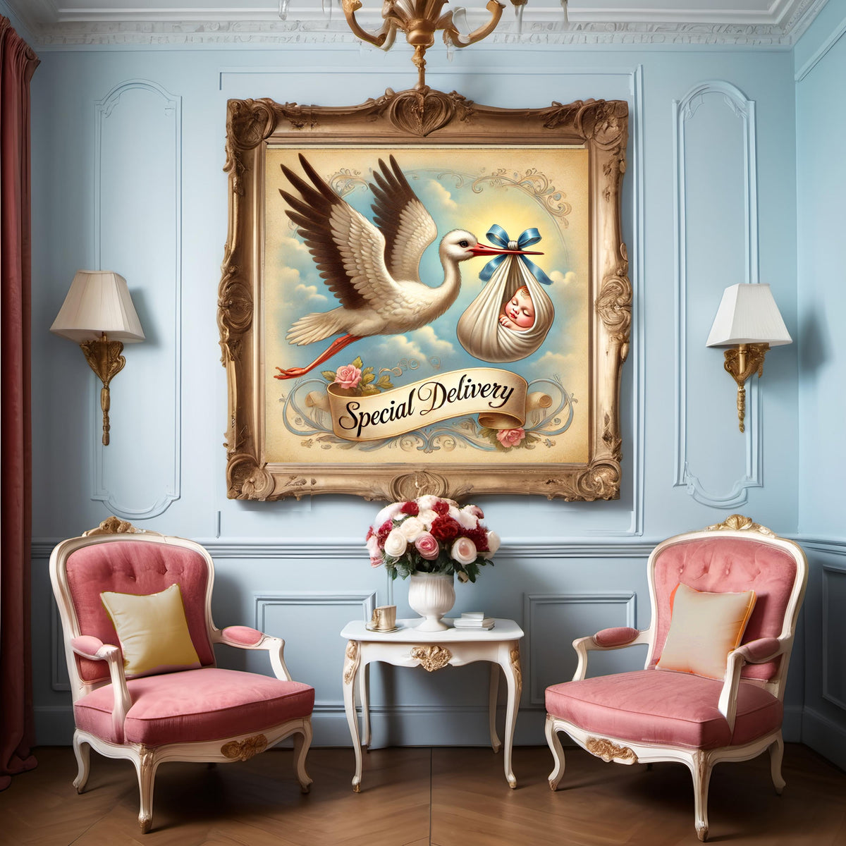 Vintage Stork Baby Print: Victorian Nursery Wall Art (Digital Download)
