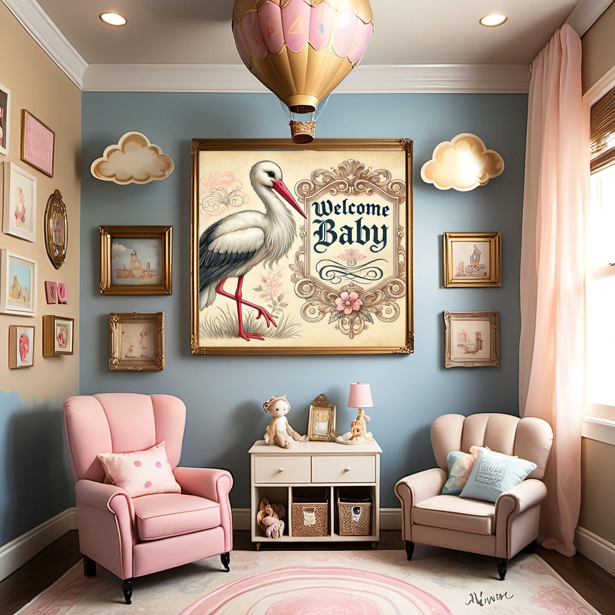 Vintage Stork Welcome Baby Print: Nursery Wall Art (Digital Download) 2