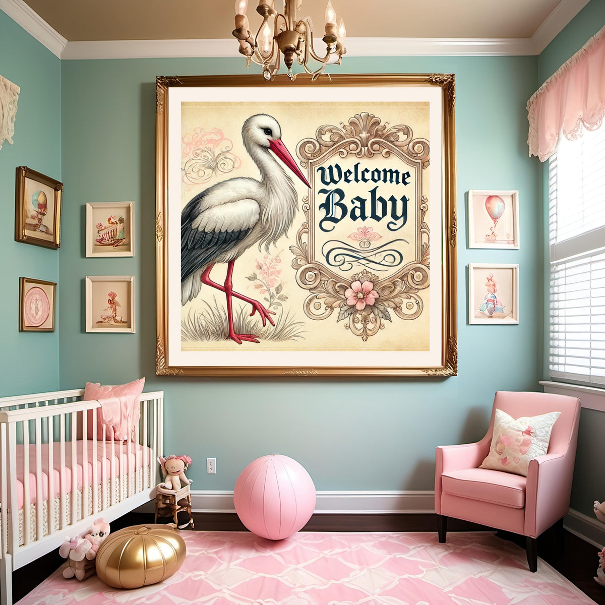 Vintage Stork Welcome Baby Print: Nursery Wall Art (Digital Download) 2