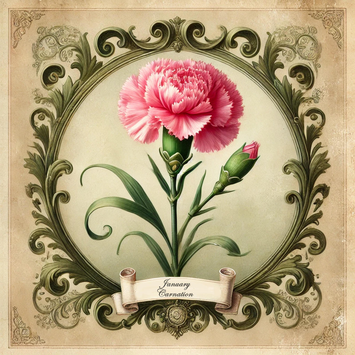 January Birth Flower Print: Vintage Carnation Botanical Art (Digital Download)