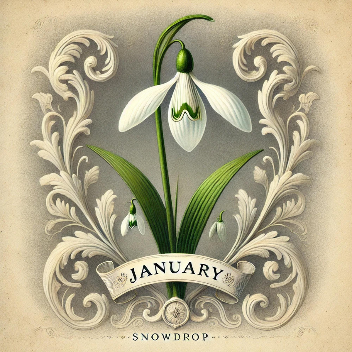 January Birth Flower Snowdrop Print: Vintage Botanical Art (Digital Download)