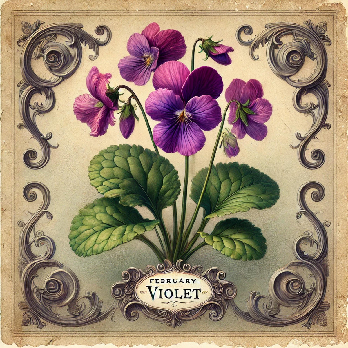 February Birth Flower Violet Print: Vintage Botanical Art (Digital Download)