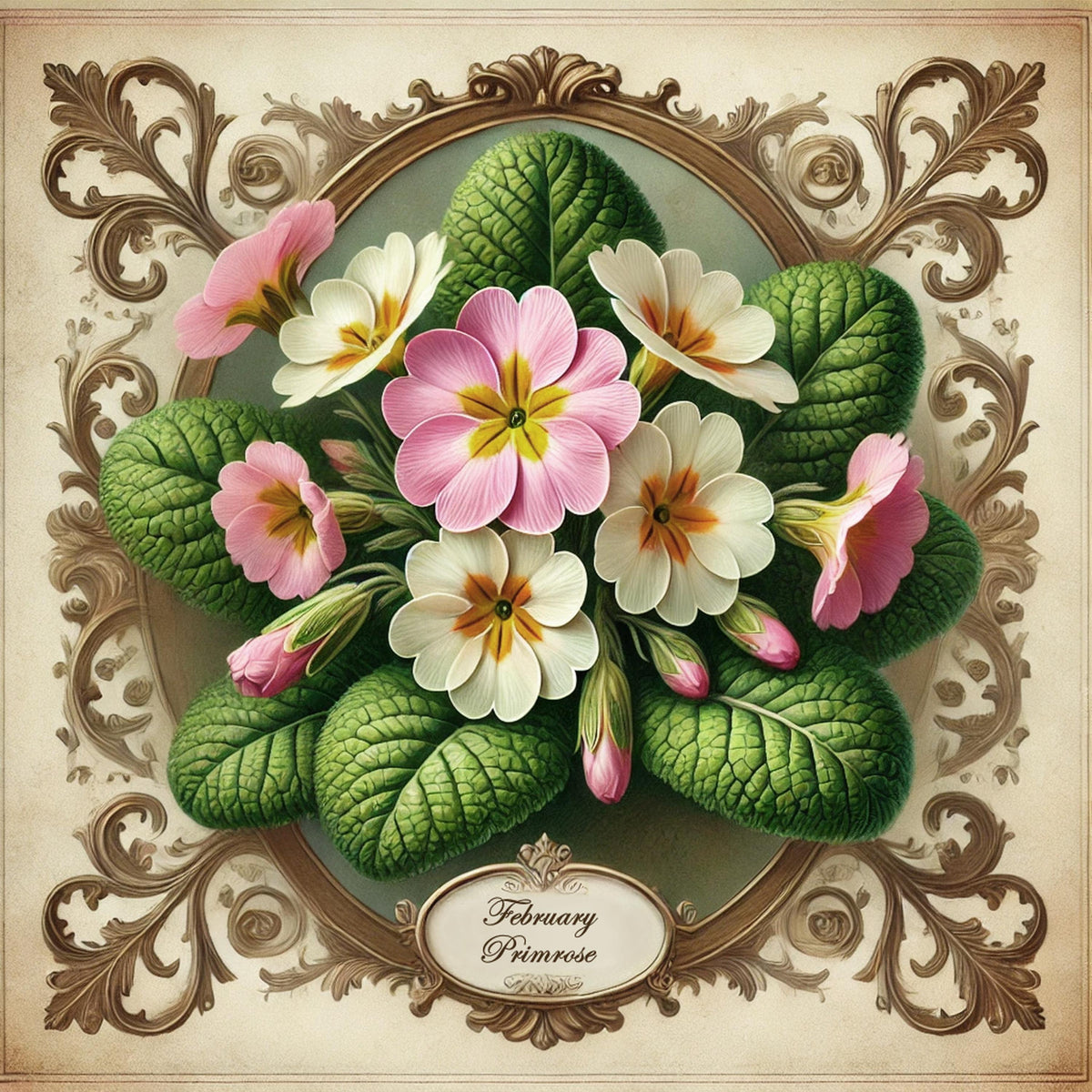 February Birth Flower Print: Vintage Primrose Botanical Art (Digital Download)