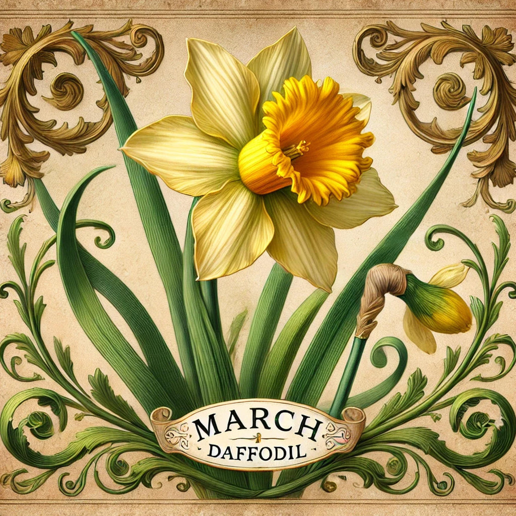 Daffodil Botanical Print: Vintage March Birth Flower Art (Digital Download)