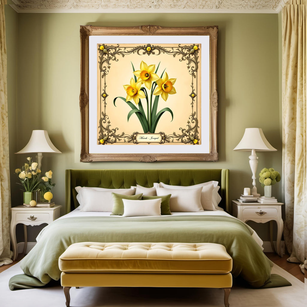 Vintage Daffodil Flower Print: March Birth Flower Sign (Digital Download, 40x40in Max)