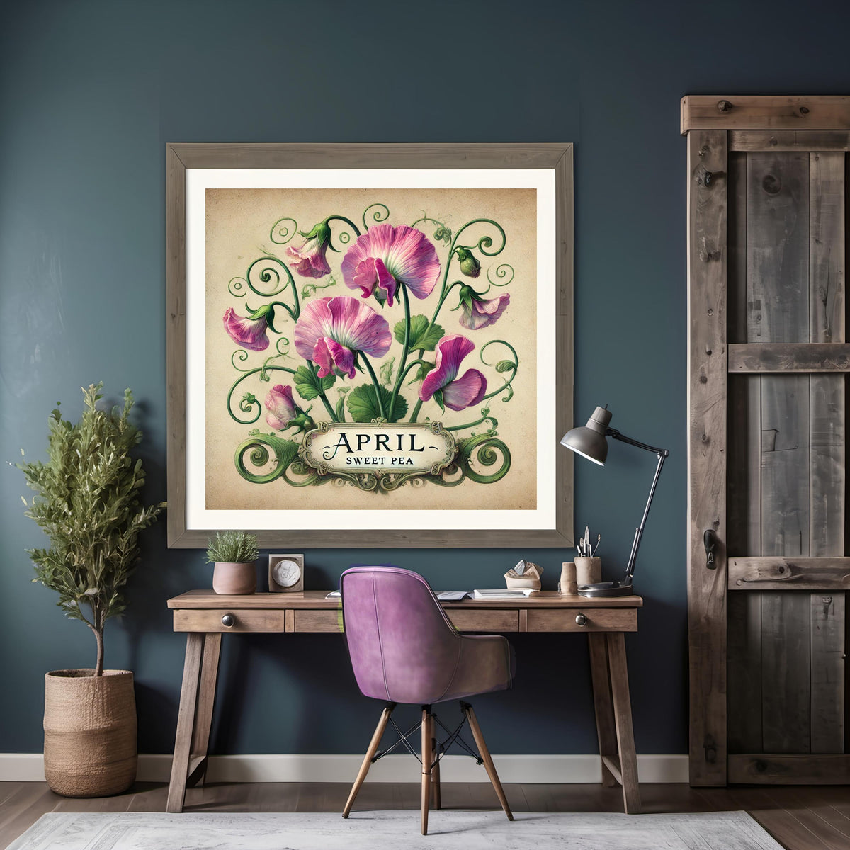Sweet Pea April Birth Flower Print: Vintage Botanical Art (Digital Download) 2