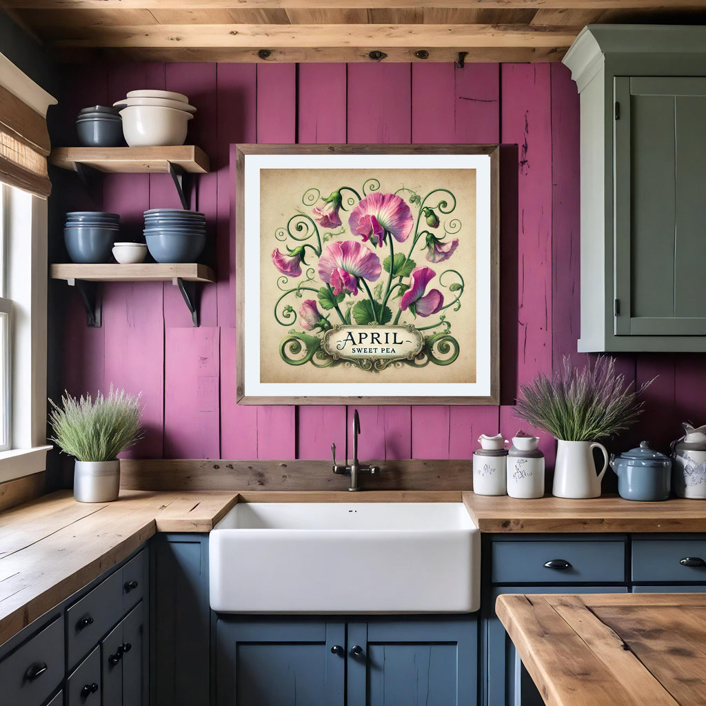 Sweet Pea April Birth Flower Print: Vintage Botanical Art (Digital Download) 2