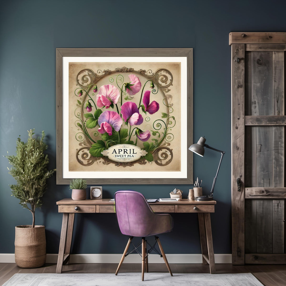 Sweet Pea April Birth Flower Print: Vintage Botanical Art (Digital Download)