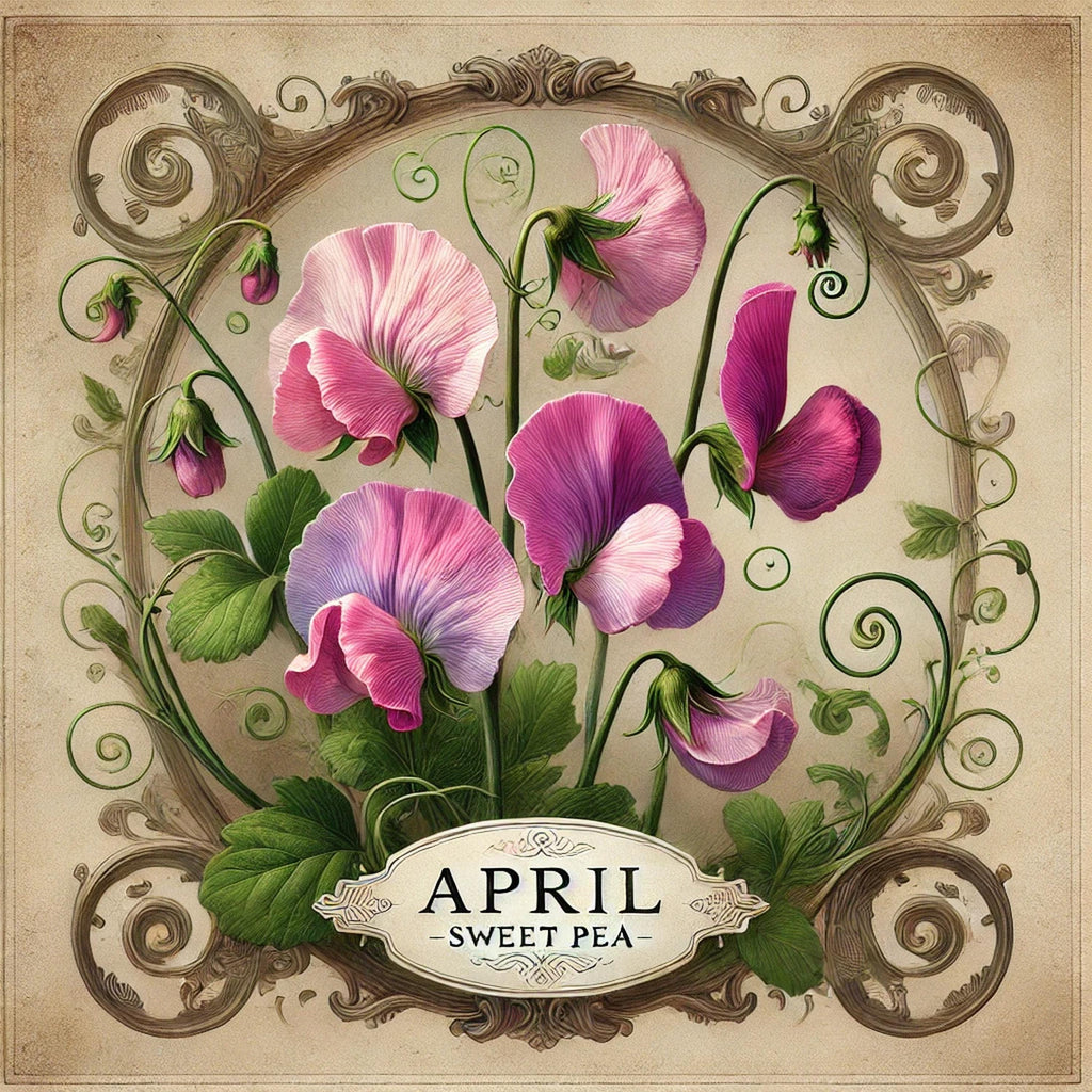 Sweet Pea April Birth Flower Print: Vintage Botanical Art (Digital Download)