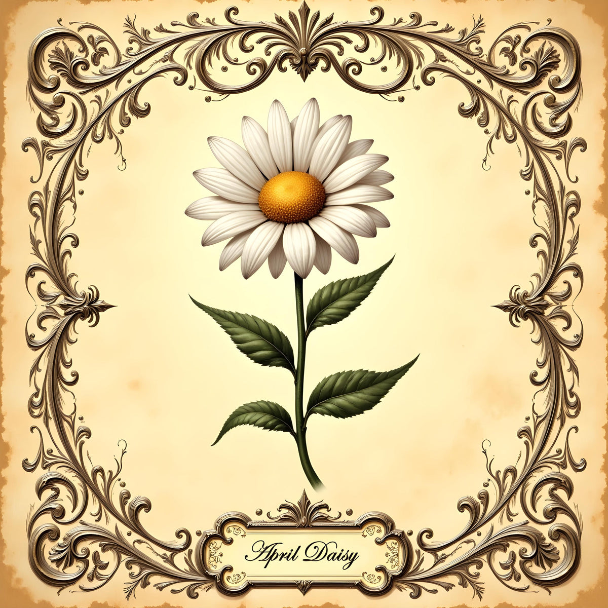 Vintage Daisy Print: April Birth Flower Botanical Art (Digital Download)