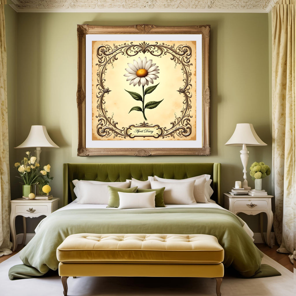 Vintage Daisy Print: April Birth Flower Botanical Art (Digital Download)