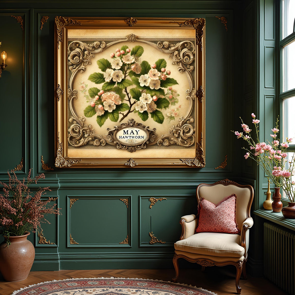 May Birth Flower Hawthorn Print: Vintage Botanical Wall Art (Digital Download)