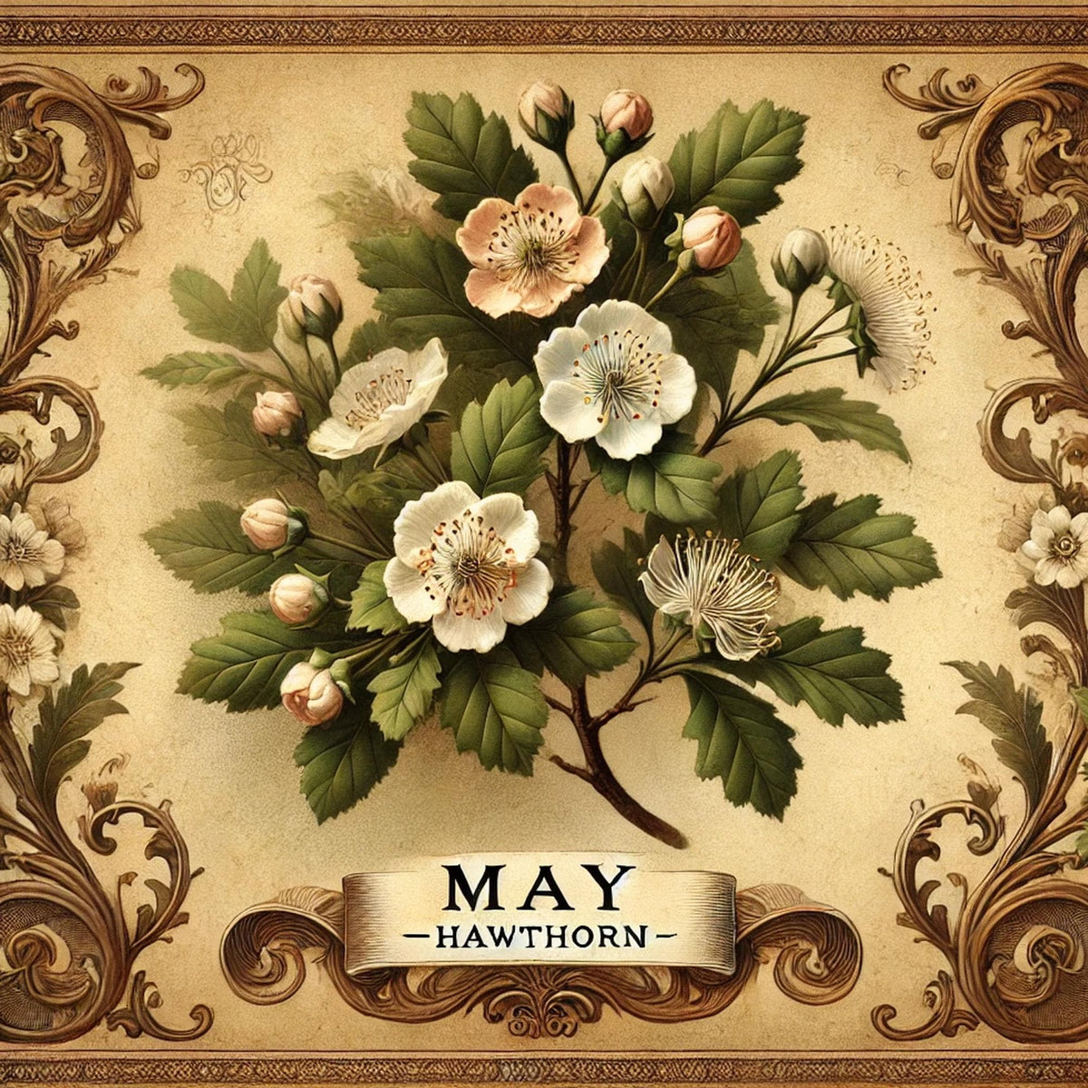 May Birth Flower Print: Vintage Hawthorn Botanical Art (Digital Download)