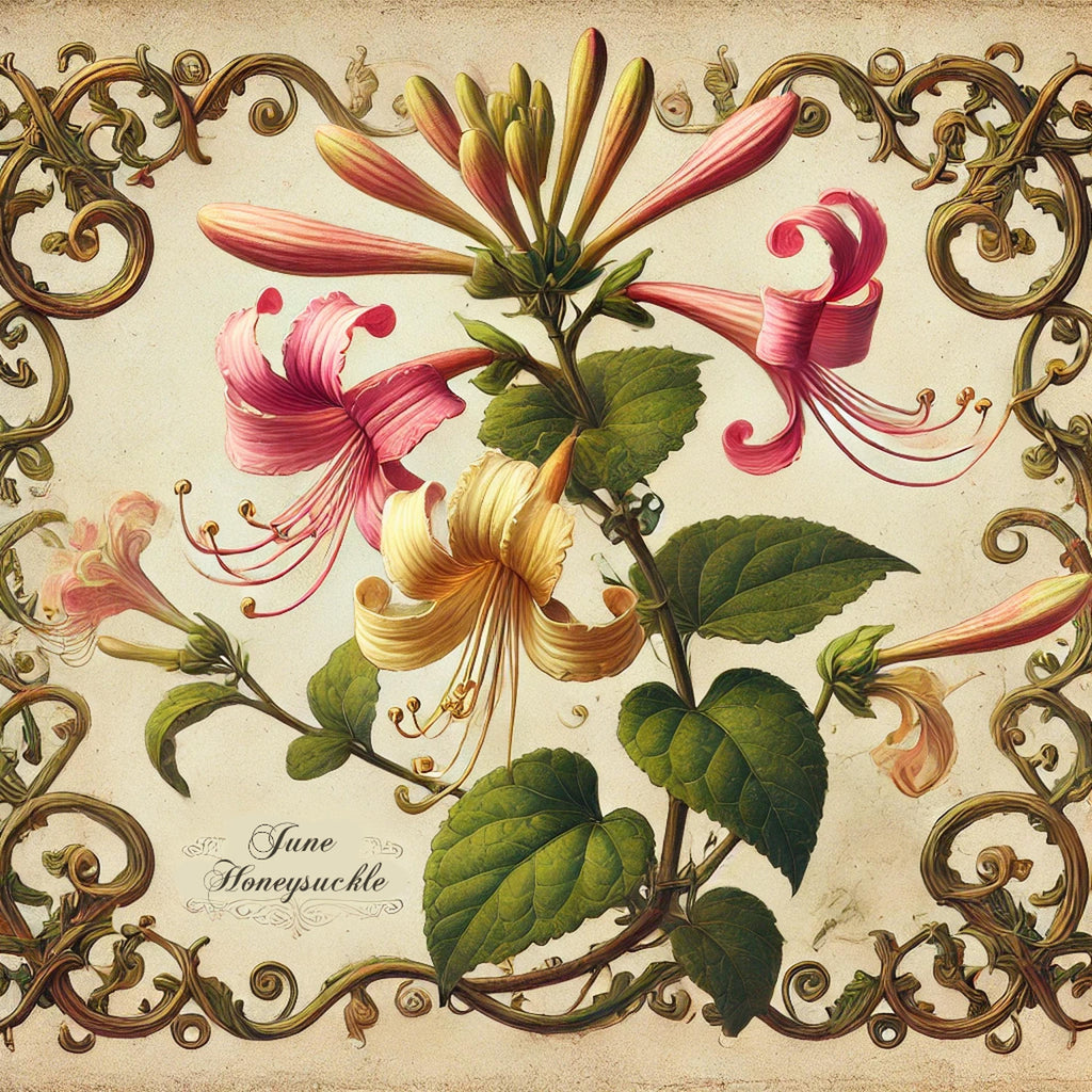 Honeysuckle June Birth Flower Print: Vintage Botanical Wall Art (Digital Download)