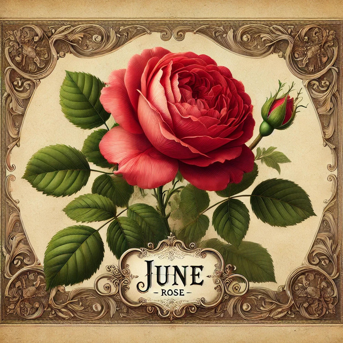 June Birth Flower Rose Print: Vintage Botanical Wall Art (Digital Download) 2