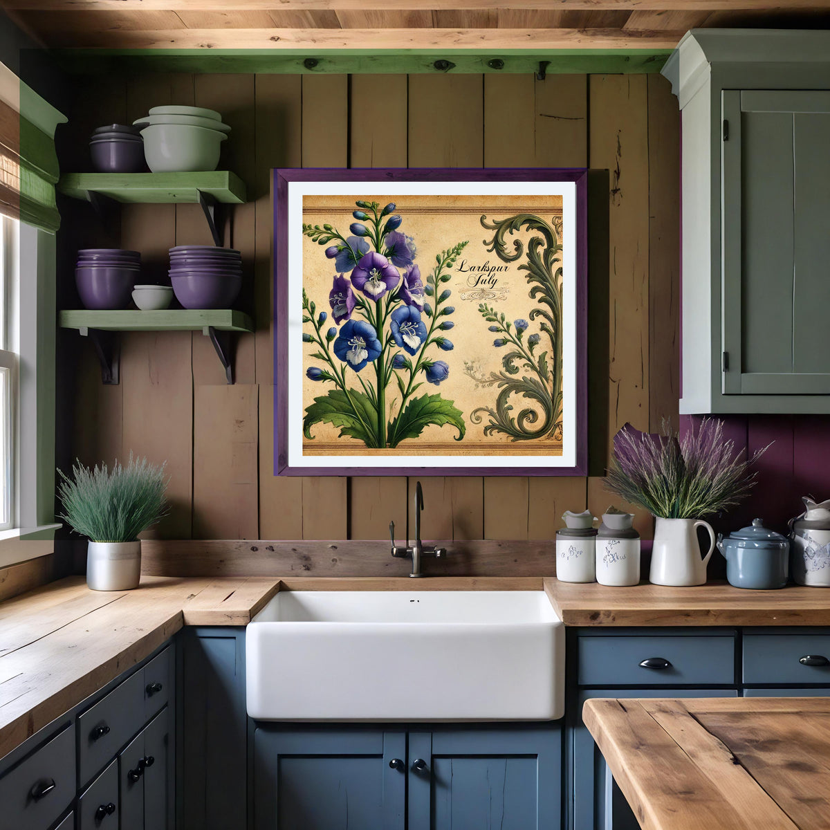 July Birth Flower Larkspur Print, Vintage Botanical Art (Digital Download)