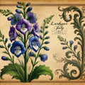 July Birth Flower Larkspur Print, Vintage Botanical Art (Digital Download)