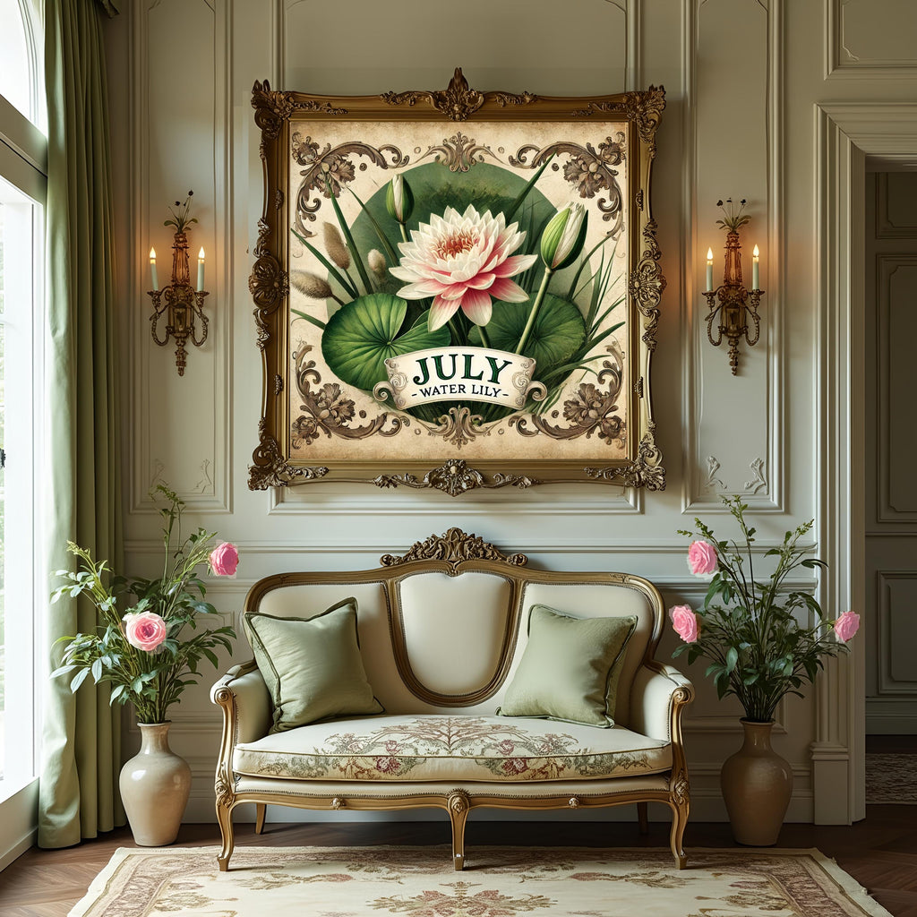 Water Lily Botanical Print: July Birth Flower Vintage Art (Digital Download)