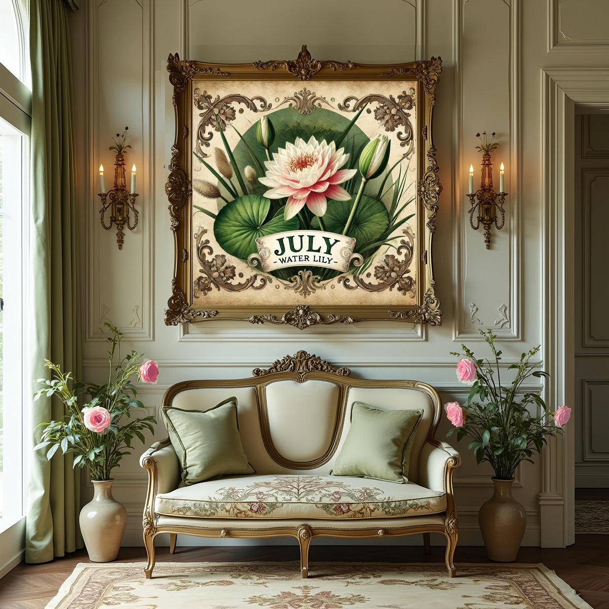Water Lily Botanical Print: July Birth Flower Vintage Art (Digital Download)