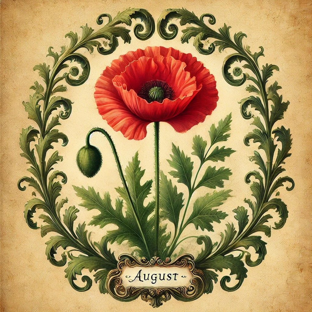 August Birth Flower Poppy Print: Vintage Botanical Art (Digital Download)
