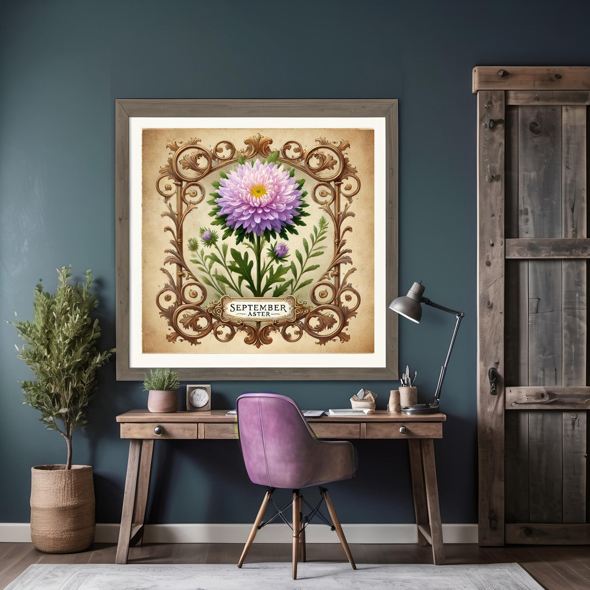 Vintage Aster Flower Print: September Birth Flower Art (Digital Download) 2