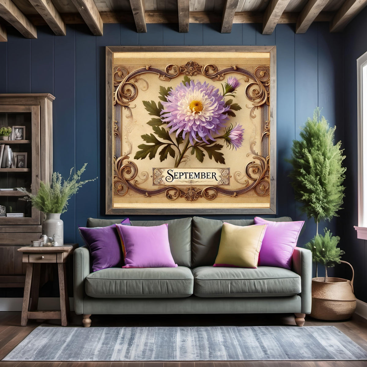 Vintage Aster Flower Print: September Birth Flower Art (Digital Download.)