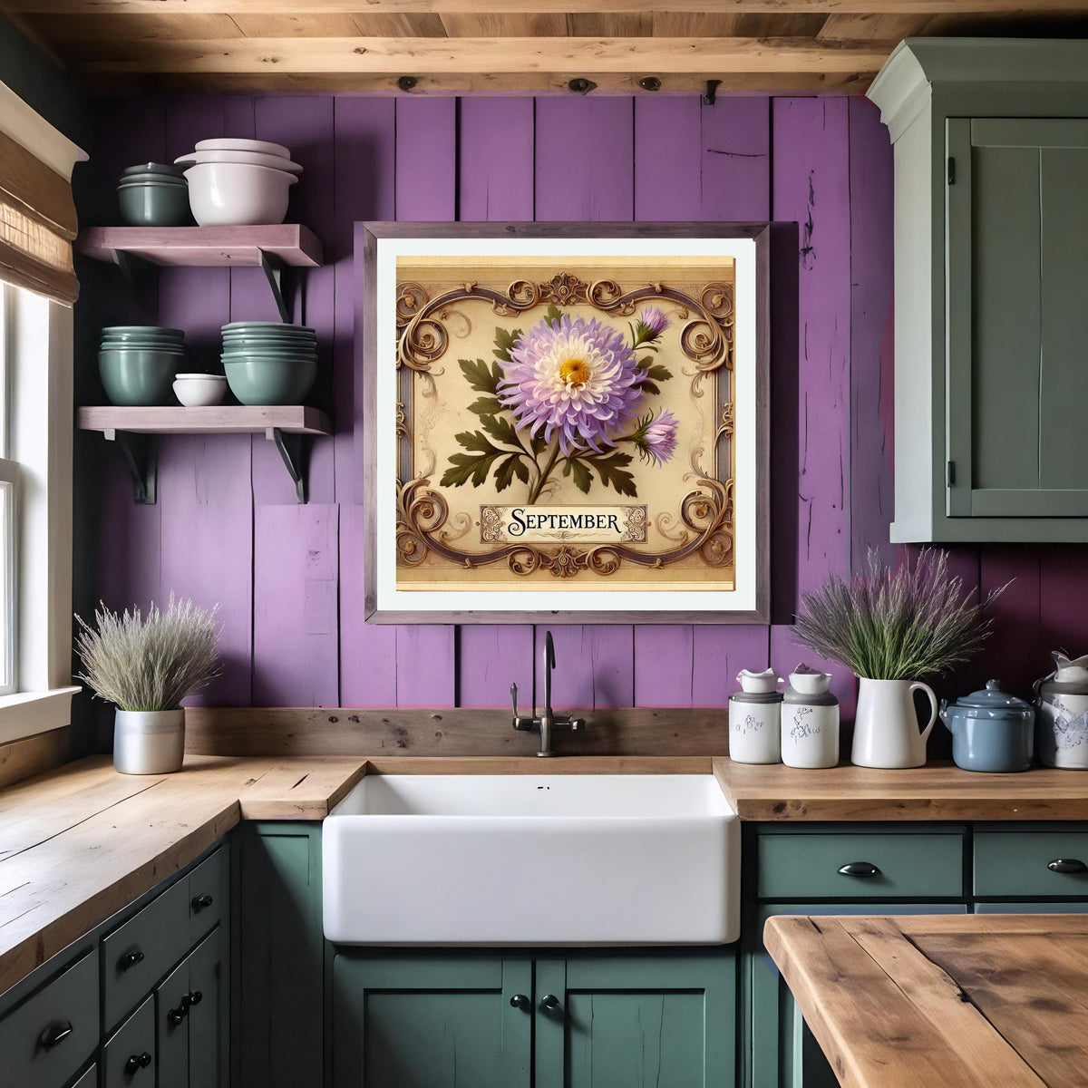 Vintage Aster Flower Print: September Birth Flower Art (Digital Download.)