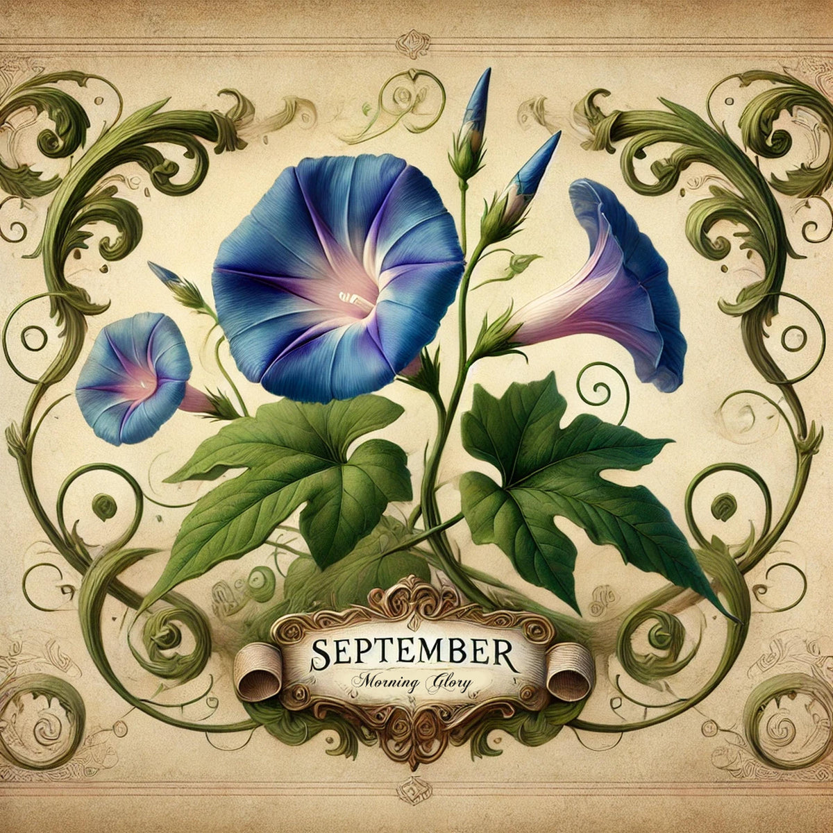September Birth Flower Print: Vintage Morning Glory Botanical Art (Digital Download)