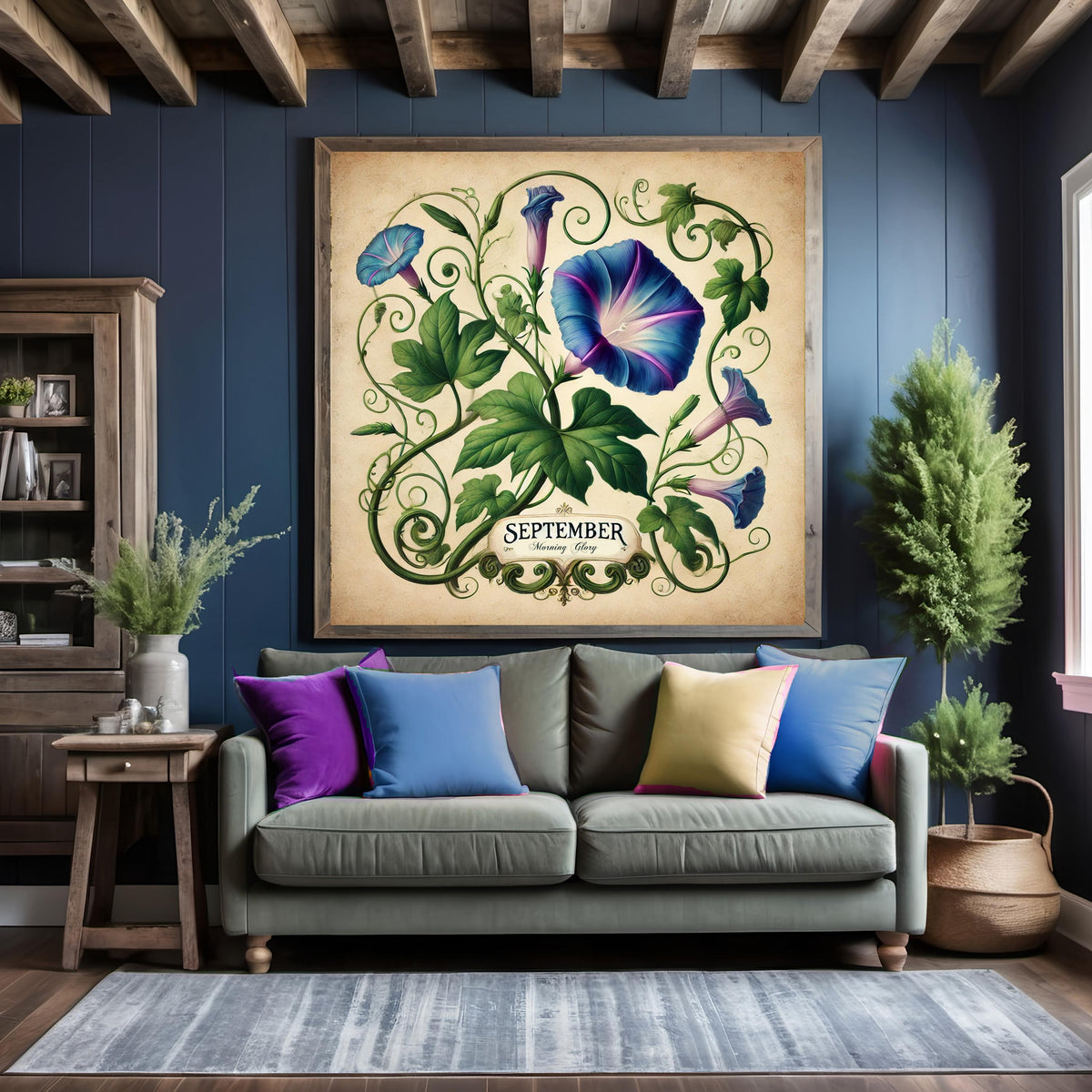 September Birth Flower Art Print: Vintage Morning Glory Botanical (Digital Download)