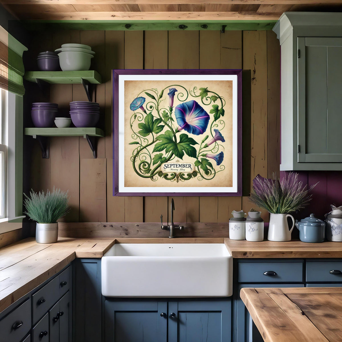 September Birth Flower Art Print: Vintage Morning Glory Botanical (Digital Download)