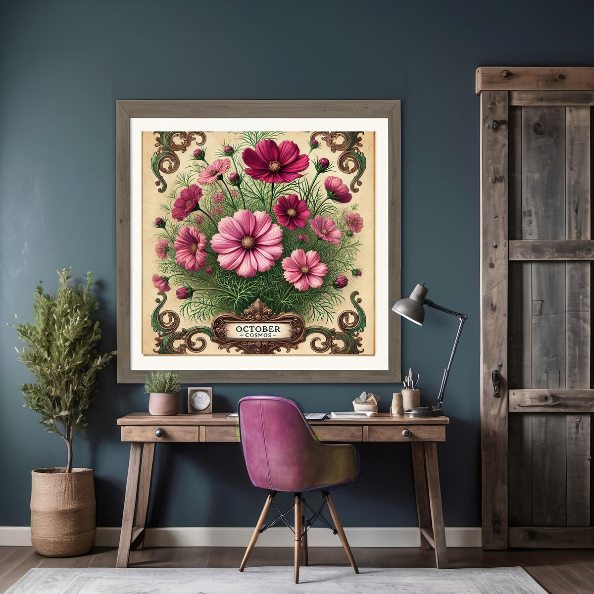 October Birth Flower Print: Vintage Pink Cosmos Floral Art (Digital Download)