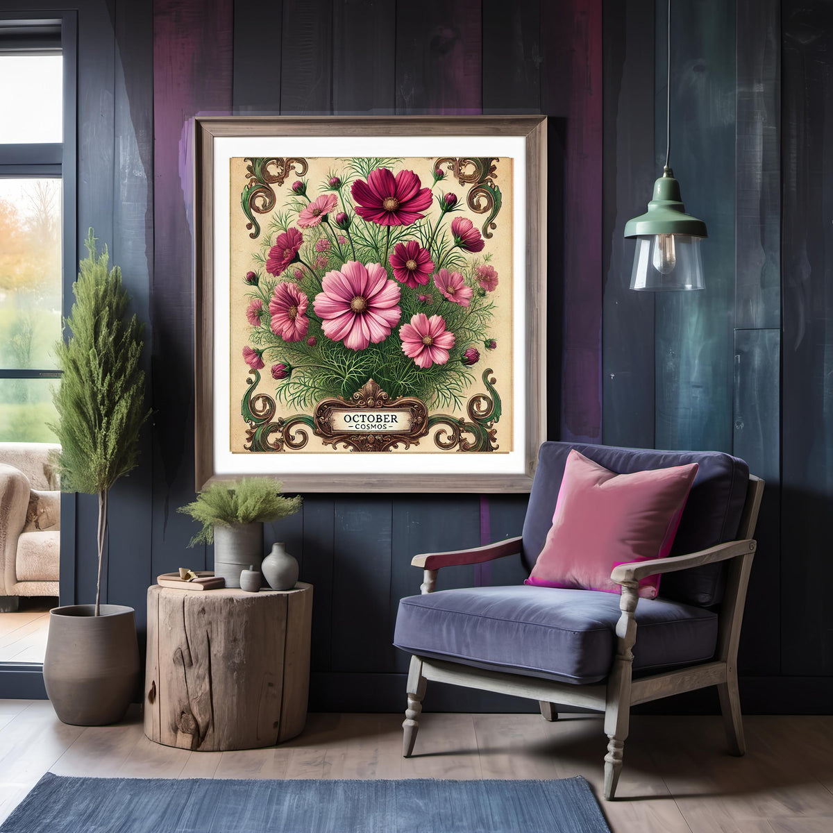October Birth Flower Print: Vintage Pink Cosmos Floral Art (Digital Download)