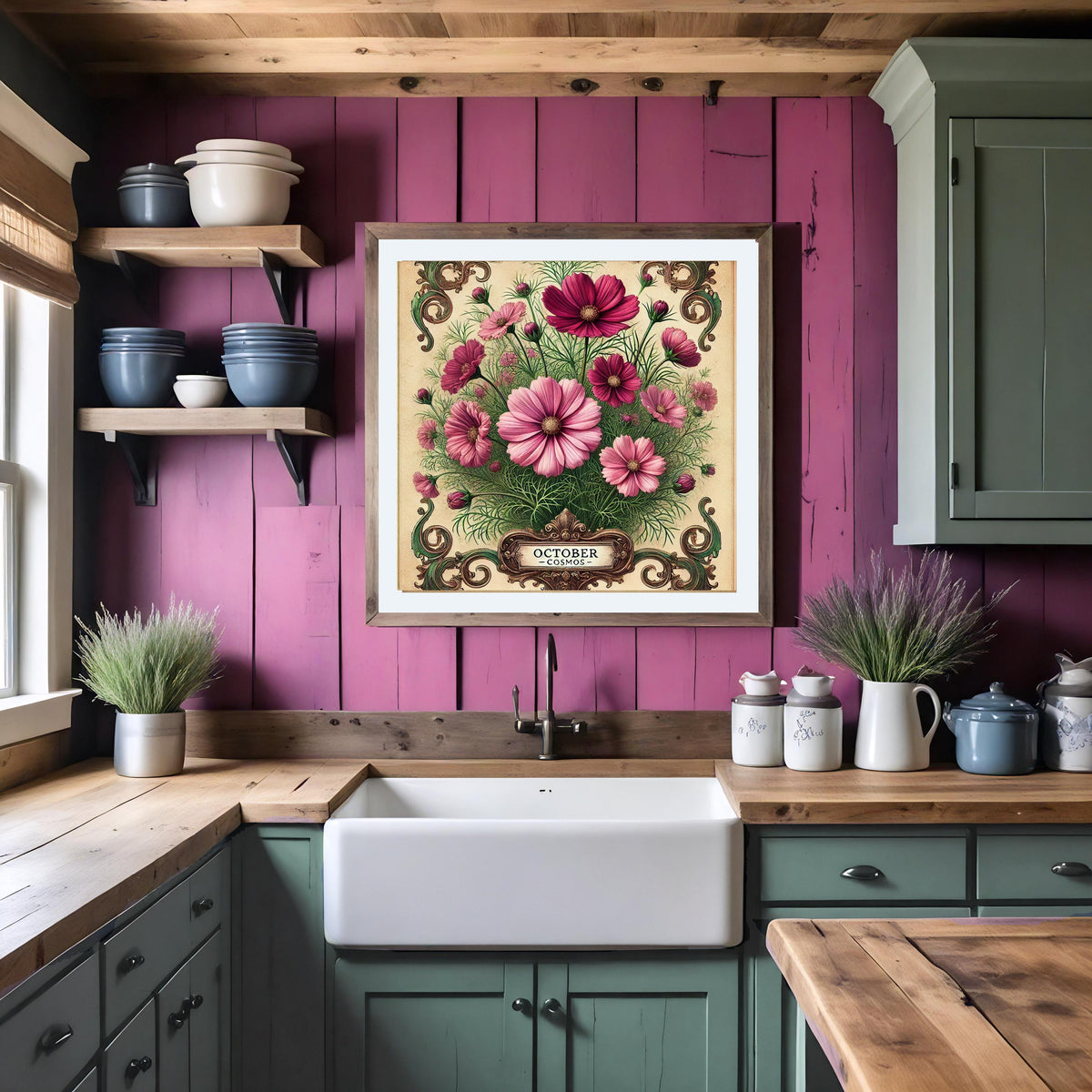 October Birth Flower Print: Vintage Pink Cosmos Floral Art (Digital Download)