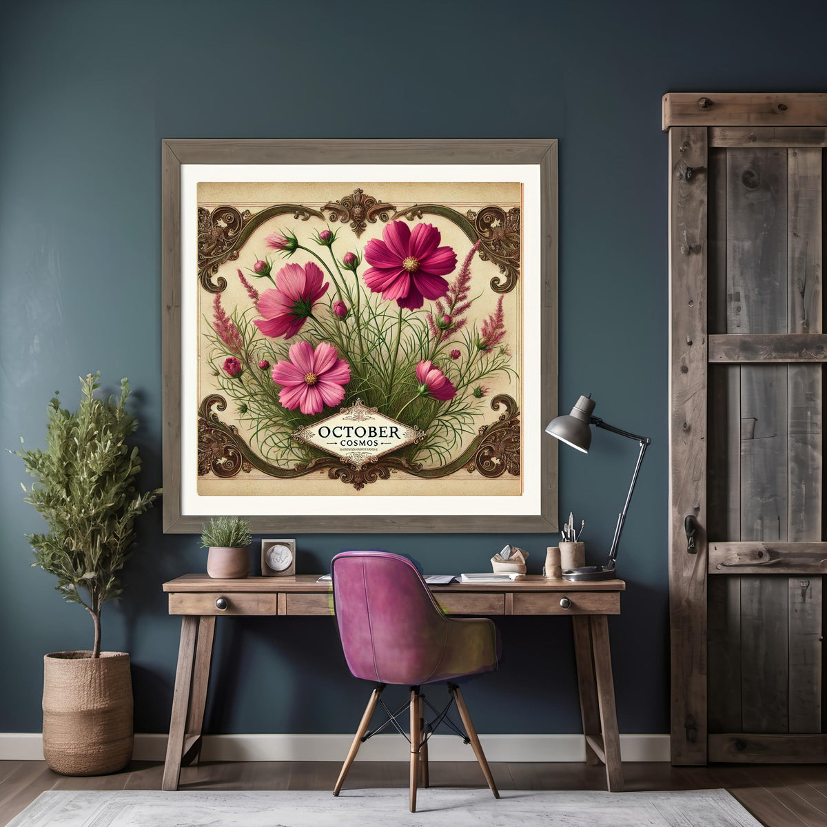 October Birth Flower Cosmos Print: Vintage Pink Floral Wall Art (Digital Download)