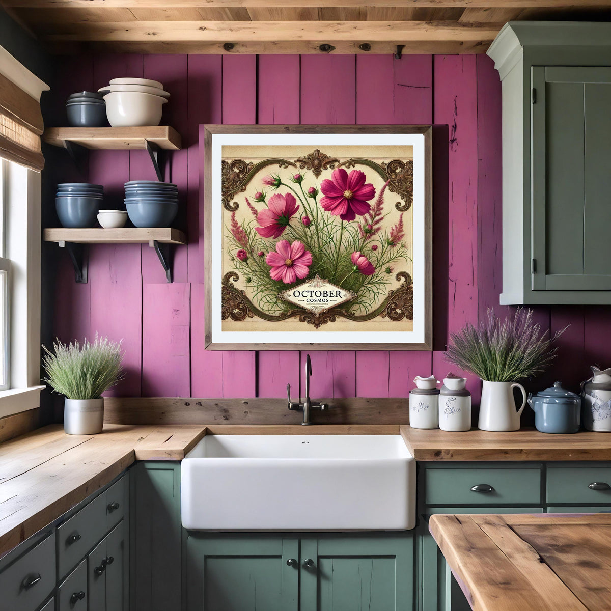 October Birth Flower Cosmos Print: Vintage Pink Floral Wall Art (Digital Download)
