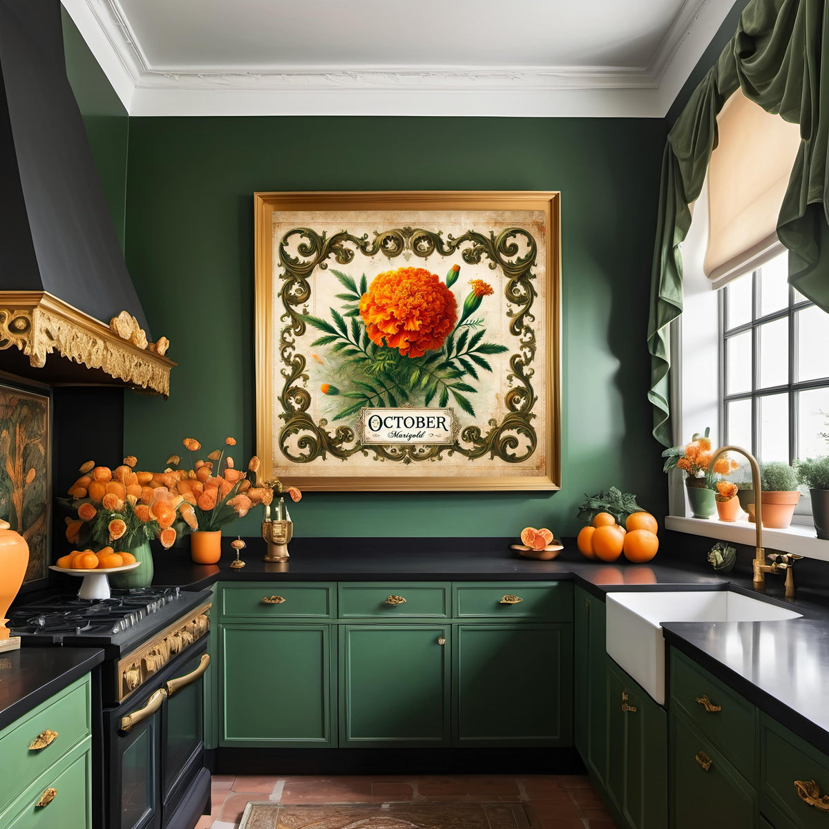 October Marigold Birth Flower Print: Vintage Floral Wall Art (Digital Download) 2